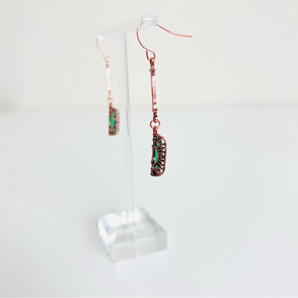 Emerald Gem & Nickel Hardware Caged Drop Lantern Earrings - Picture 3 of 6